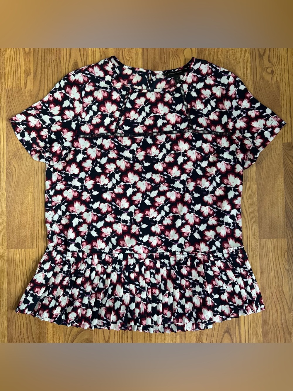 ❤️ Banana Republic Small Women’s Floral Short-Sleeve Peplum Top Black Pink (B16)
